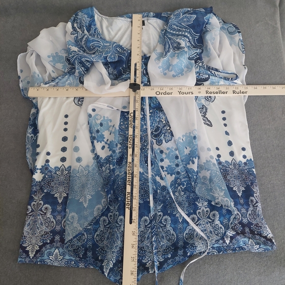 Simply Emma Blue Paisley Poncho Tunic Blouse Plus Size 2X Boho Lined - Picture 3 of 6